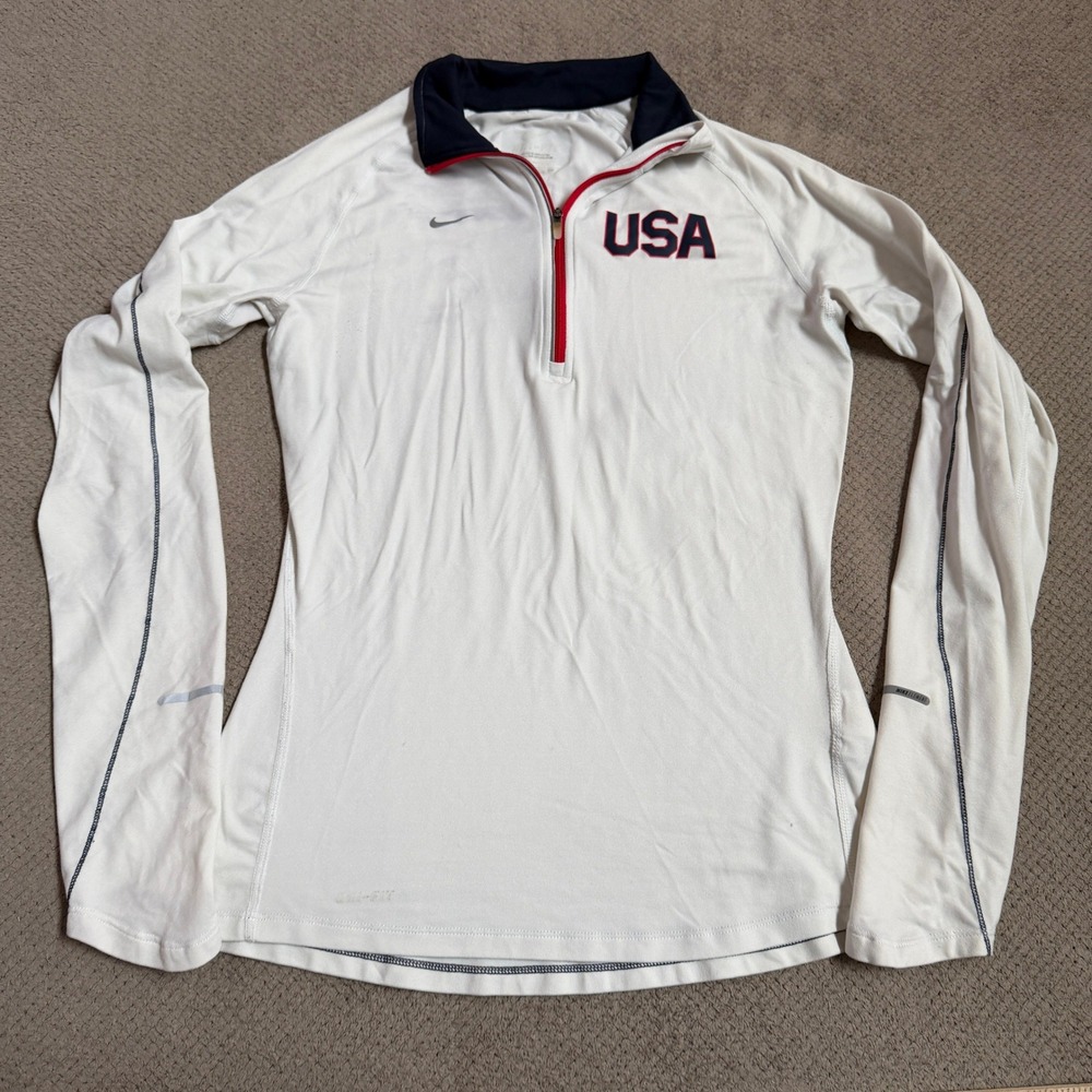 Vintage 2000s Nike Team USA Track & Field Quarter Zip Pullover White Small